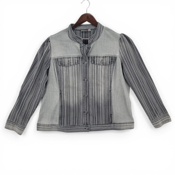 LOGO by Lori Goldstein Jackets & Blazers - LOGO Lori Goldstein‎ Womens 18W Jacket Denim Gray Stripe Lagenlook Layering Plus